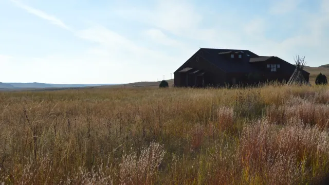 The visitor center sits in the middle of mixed grass prairie.