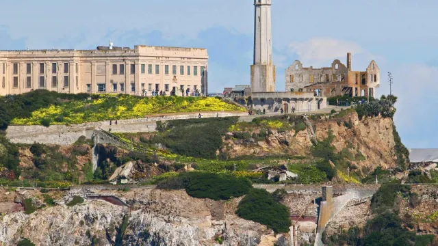 View of the Alcatraz Lighthouse and Island from the water