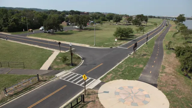Aerial view of Anacostia Drive and the playground