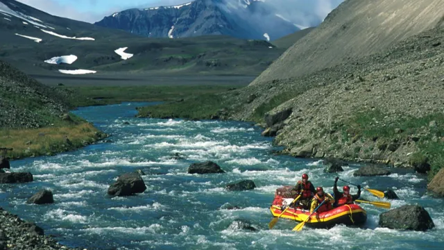 A lone raft floats the Aniakchak Wild River as it flows through the "Gates"