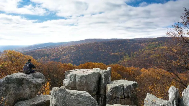 Rock formation with mountains in the background