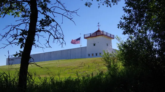 View from Missouri River bottoms of Southwest bastion