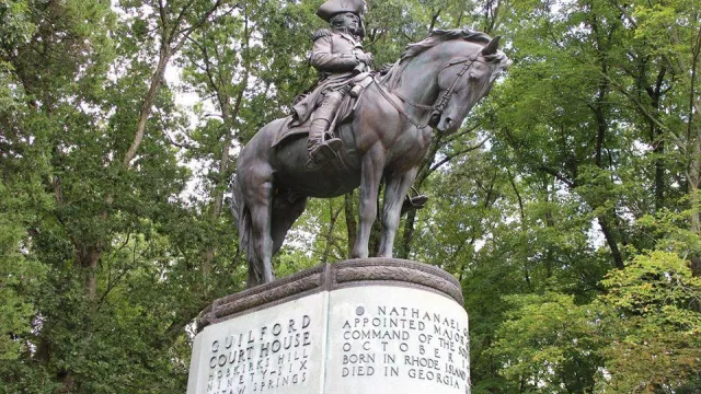 Bronze and granite monument of General Nathanael Greene on horseback