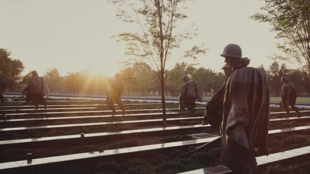 Dawn Picture of the statues within the memorial
