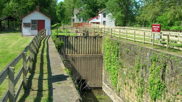 A rural boat lock with a gate