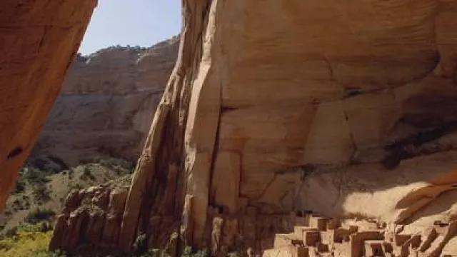 view from inside the Betatakin Cliff Dwelling looking out.
