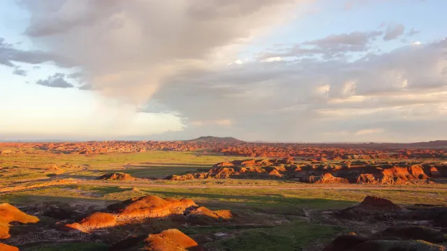 Sunlit Painted Desert hills of the Petrified Forest National Wilderness Area
