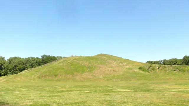 A grassy green mound.
