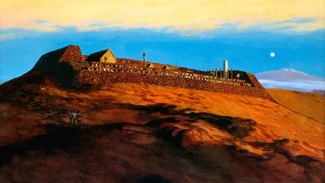 Painting of historic ceremony at Puʻukoholā Heiau