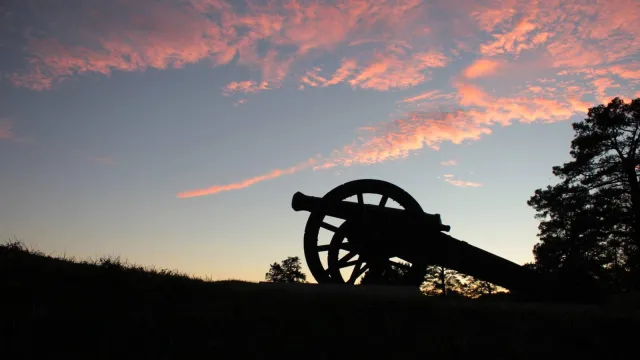 Cannon at sunset at Yorktown Battlefield